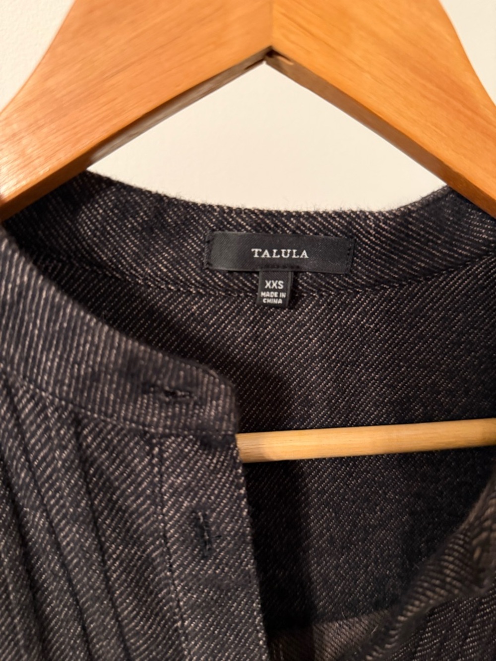 Talula charcoal pinstripe collarless dress